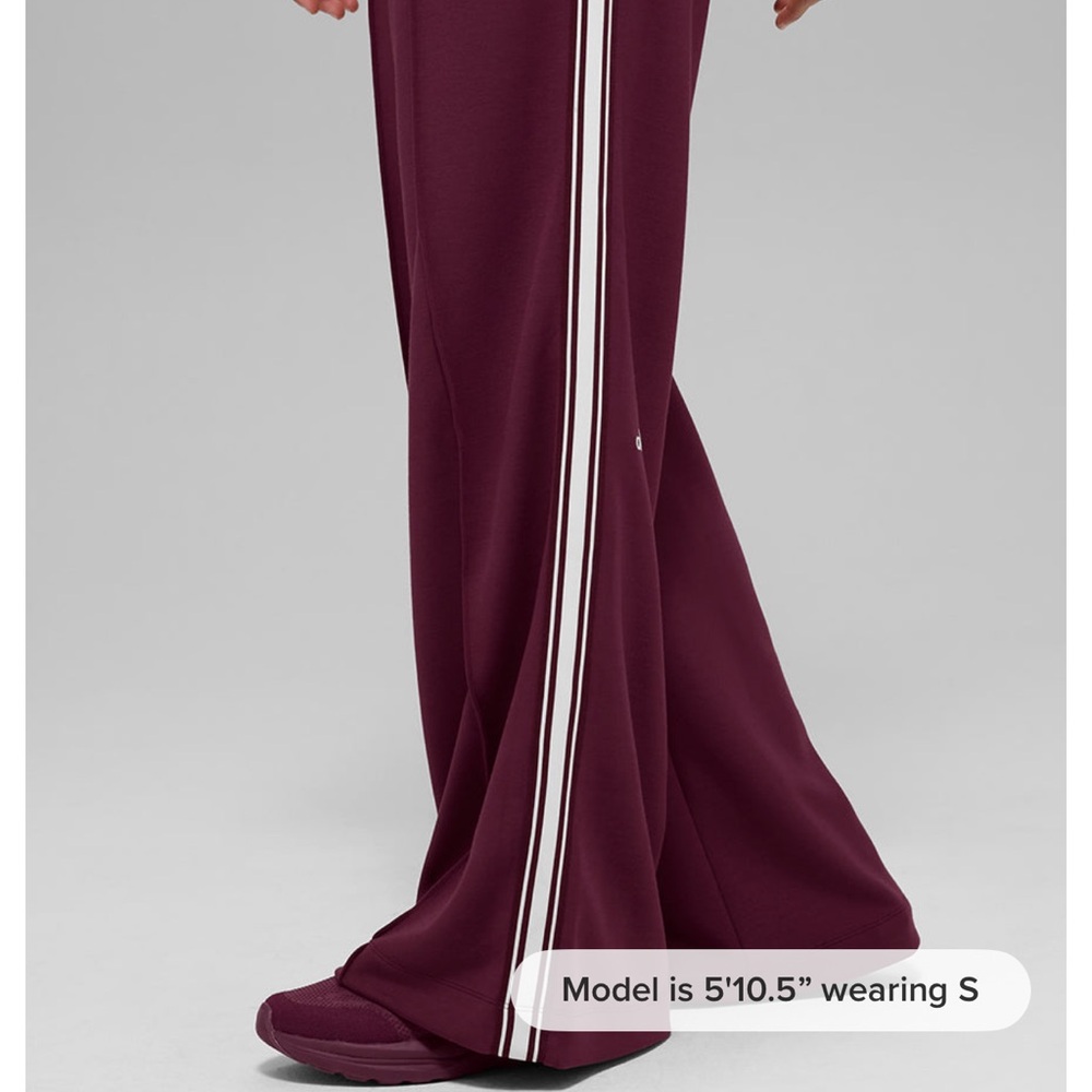 NWT Alo Track Star Wide Leg Pant. Burgundy Wide-Leg Pants with White Stripes - Picture 3 of 8